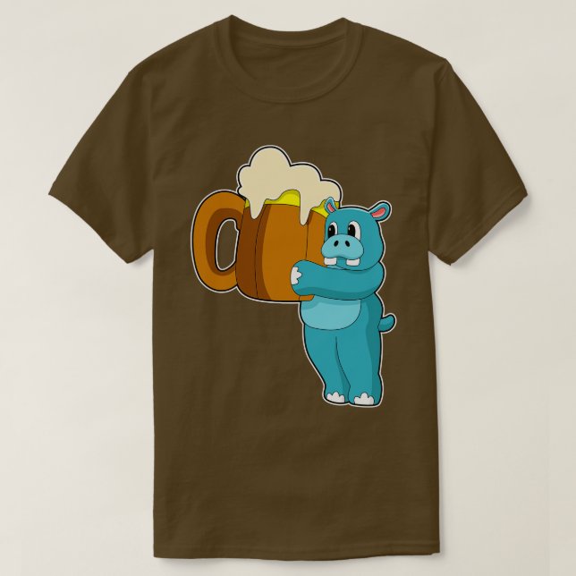 Hippo with Mug of Beer T-Shirt (Design Front)