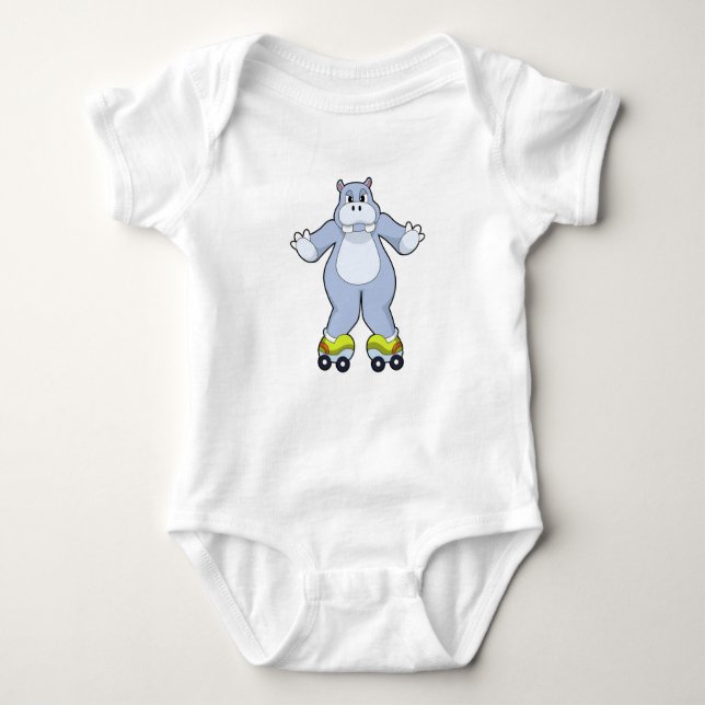 Hippo with Roller skates Baby Bodysuit (Front)