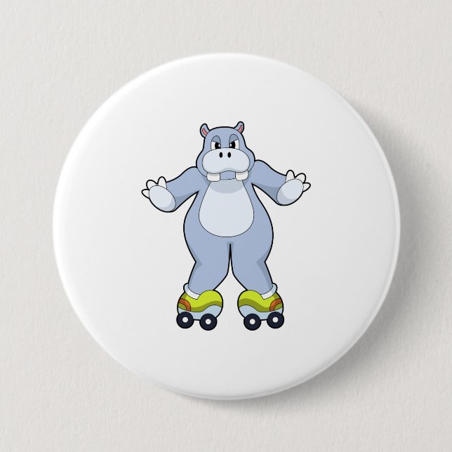 Hippo with Roller skates Button (Front)
