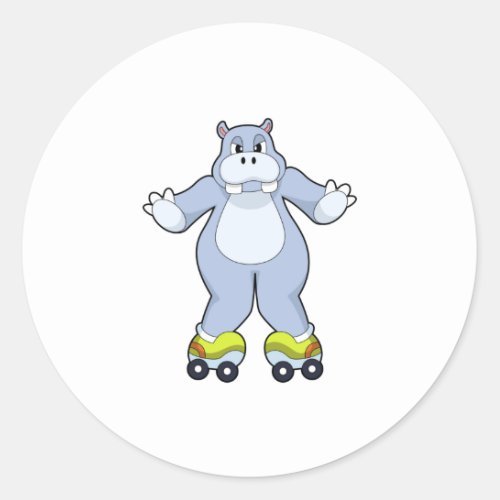 Hippo with Roller skates Classic Round Sticker