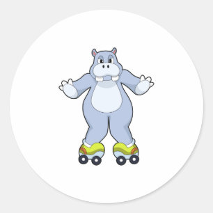 Hippo with Roller skates Classic Round Sticker