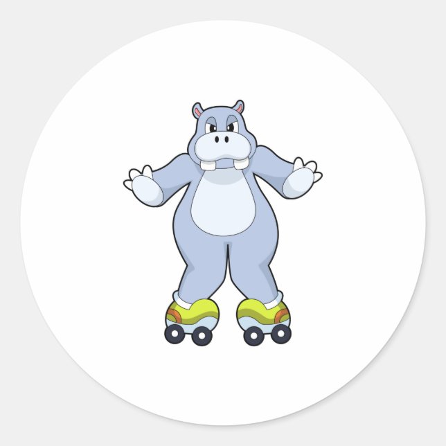 Hippo with Roller skates Classic Round Sticker (Front)