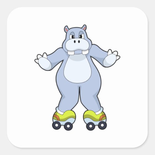 Hippo with Roller skates Square Sticker