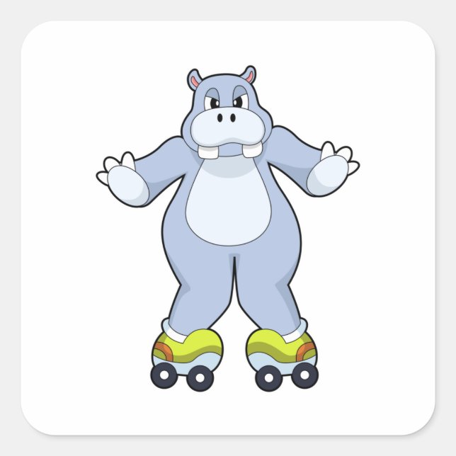 Hippo with Roller skates Square Sticker (Front)