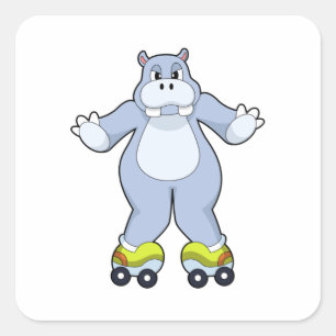 Hippo with Roller skates Square Sticker