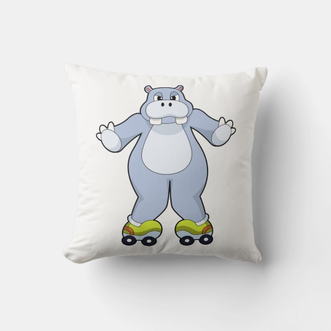 Hippo with Roller skates Throw Pillow (Front)