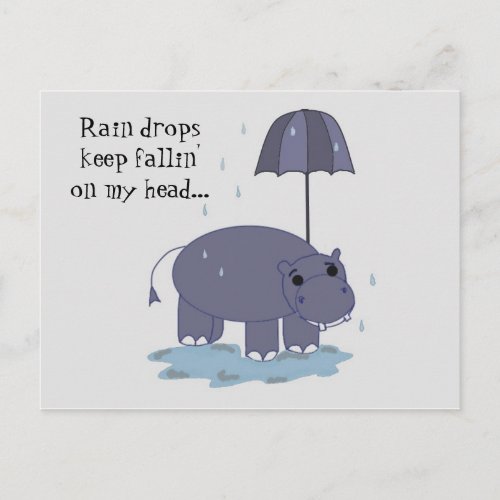 Hippo with Umbrella Rainy Day Saing Postcard