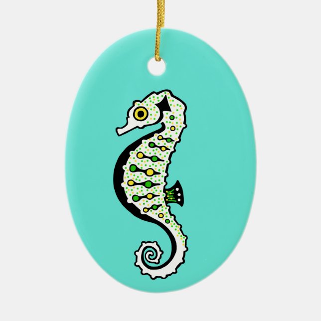 Hippocampus - Cute SEAHORSEl - Ocean green Ceramic Ornament (Front)