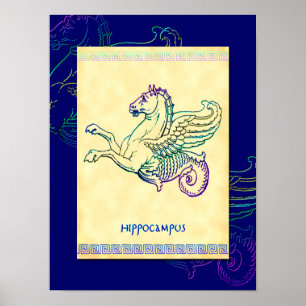 Hippocampus Greek Sea Horse Vintage Art Poster