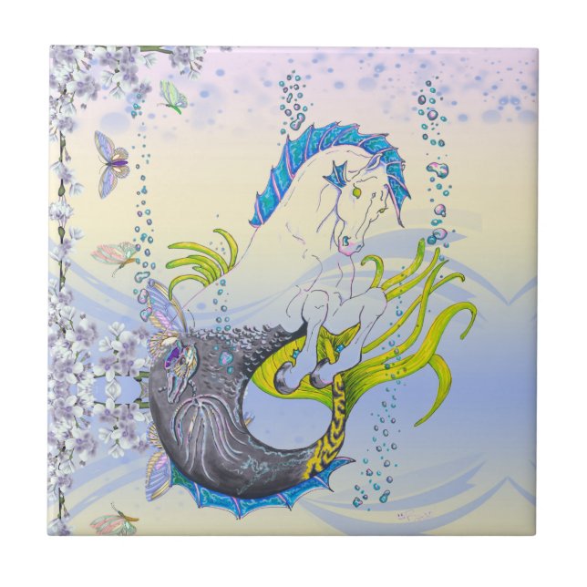 Hippocampus (skull) w/blue/purple/beige) ceramic tile (Front)