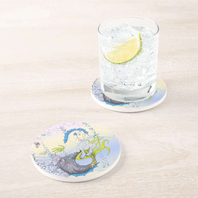 Hippocampus (skull) w/blue/purple/beige) coaster (Side)