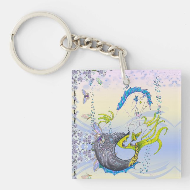 Hippocampus (skull) w/blue/purple/beige) keychain (Front)