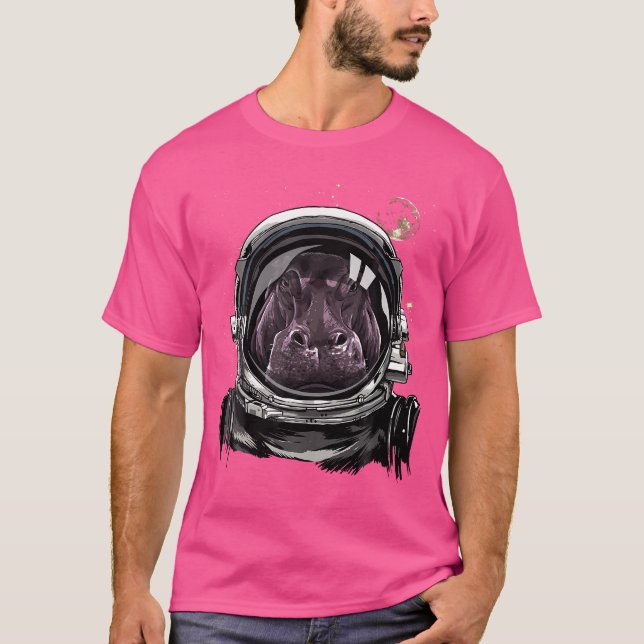 Hippopotamus Astronaut Space Exploration Astronomy T-Shirt (Front)