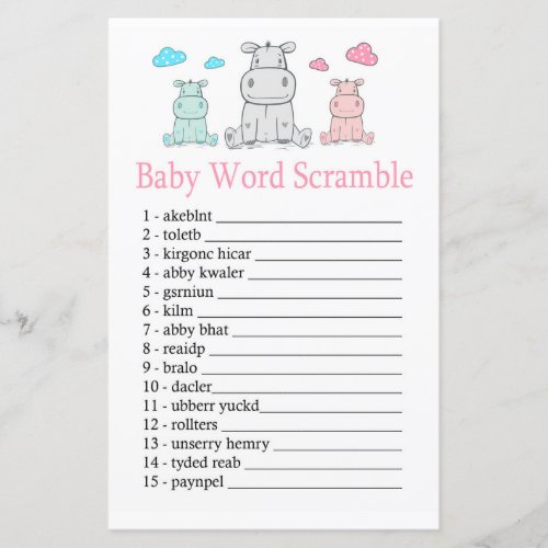 Hippopotamus Baby word scramble game