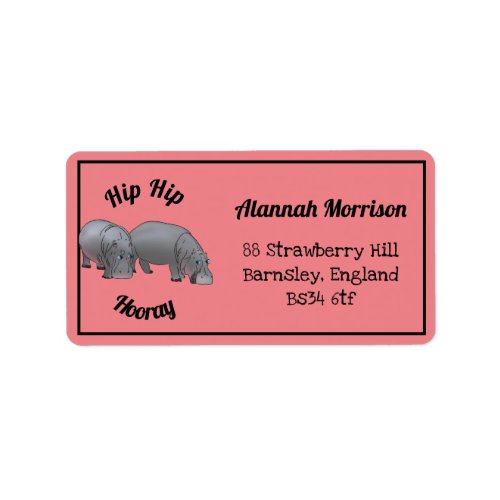 Hippopotamus Childrens Party Return Address Label 