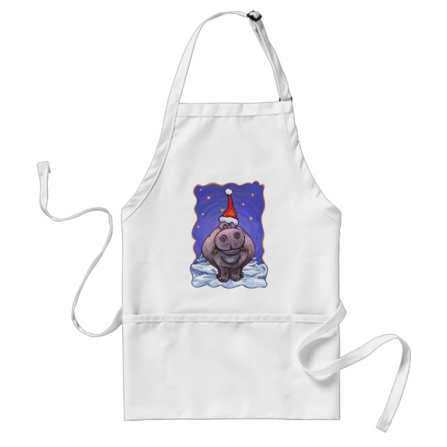 Hippopotamus Christmas Adult Apron (Front)