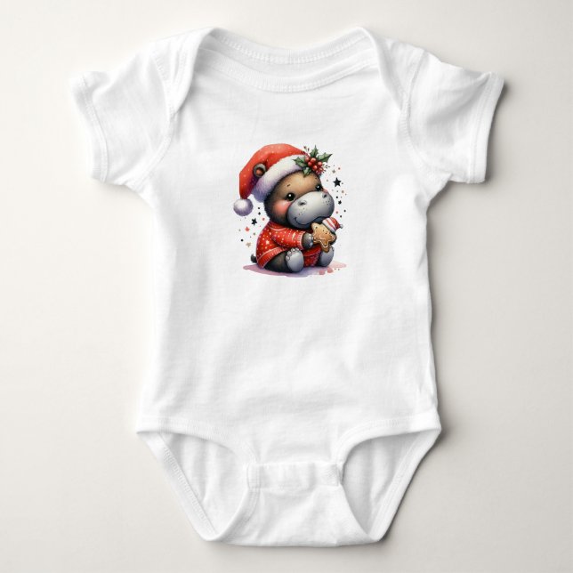 Hippopotamus Christmas Baby's Christmas  Baby Bodysuit (Front)