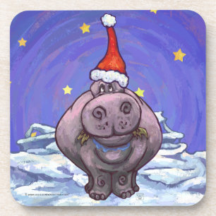 Hippopotamus Christmas Beverage Coaster
