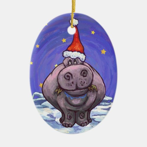 Hippopotamus Christmas Ceramic Ornament