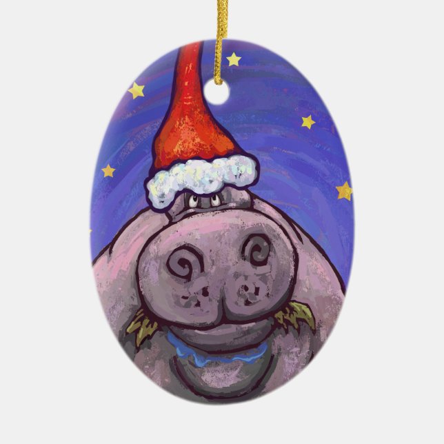 Hippopotamus Christmas Ceramic Ornament (Front)