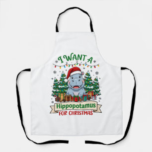 Hippopotamus Christmas Hippo Santa Hat Trees Prese Apron