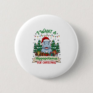 Hippopotamus Christmas Hippo Santa Hat Trees Prese Button