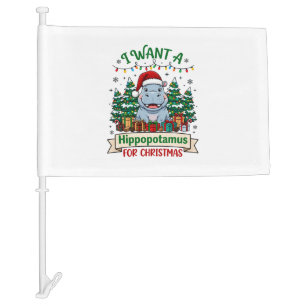 Hippopotamus Christmas Hippo Santa Hat Trees Prese Car Flag