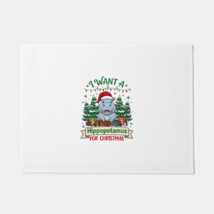Hippopotamus Christmas Hippo Santa Hat Trees Prese Doormat