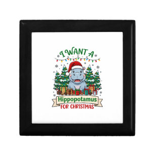 Hippopotamus Christmas Hippo Santa Hat Trees Prese Gift Box