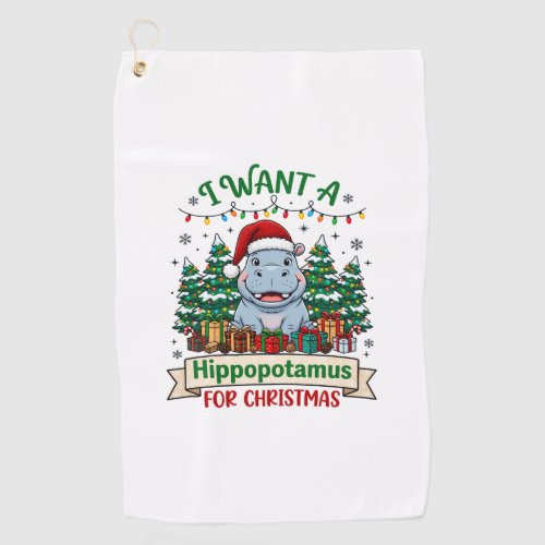 Hippopotamus Christmas Hippo Santa Hat Trees Prese Golf Towel