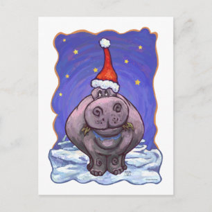 Hippopotamus Christmas Holiday Postcard