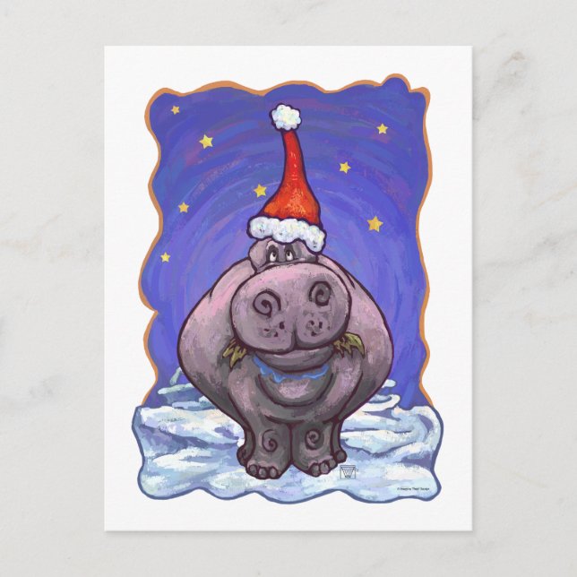 Hippopotamus Christmas Holiday Postcard (Front)