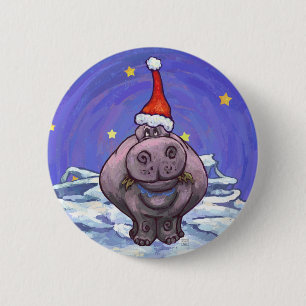 Hippopotamus Christmas Pinback Button