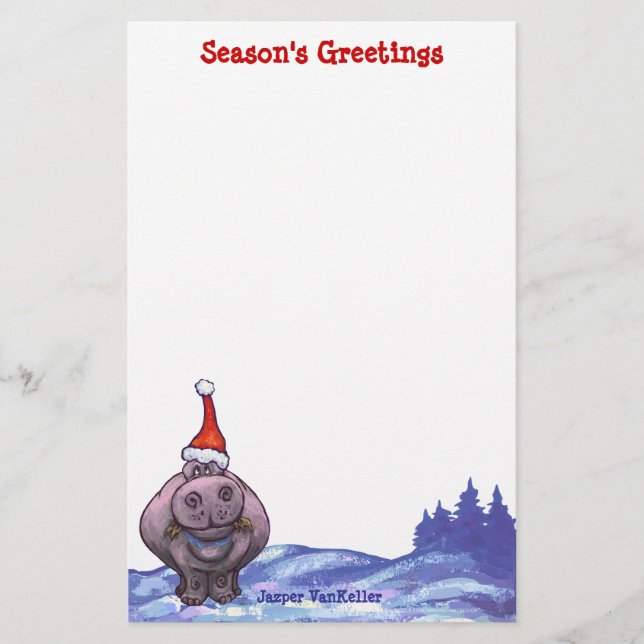 Hippopotamus Christmas Stationery (Front)