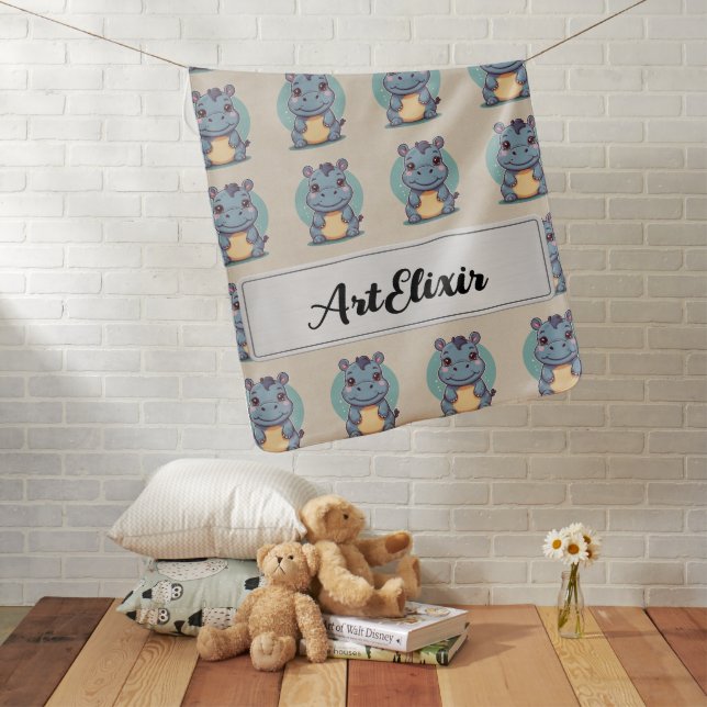 Hippopotamus Cute Kawaii Blue Print Baby Blanket (In Situ)