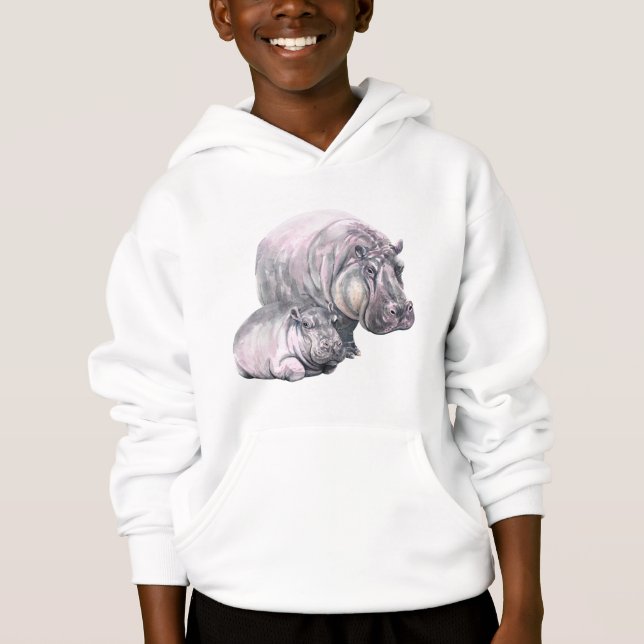 Hippopotamus dad  & baby hippo just having fun hoodie (Front)