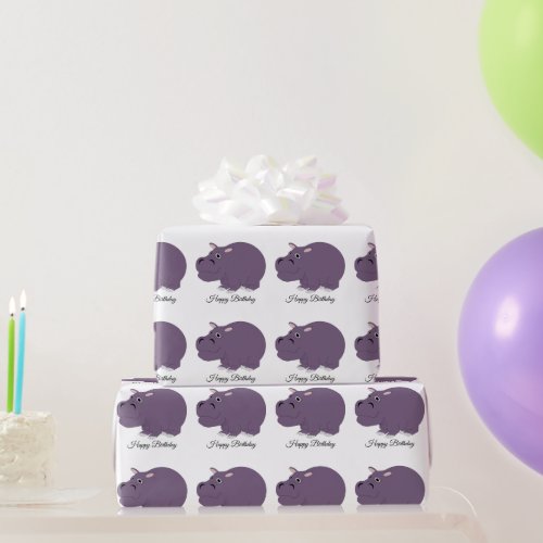 Hippopotamus Design Birthday Wrapping Paper