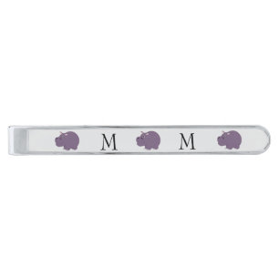 Hippopotamus Design Monogrammed Silver Finish Tie Bar