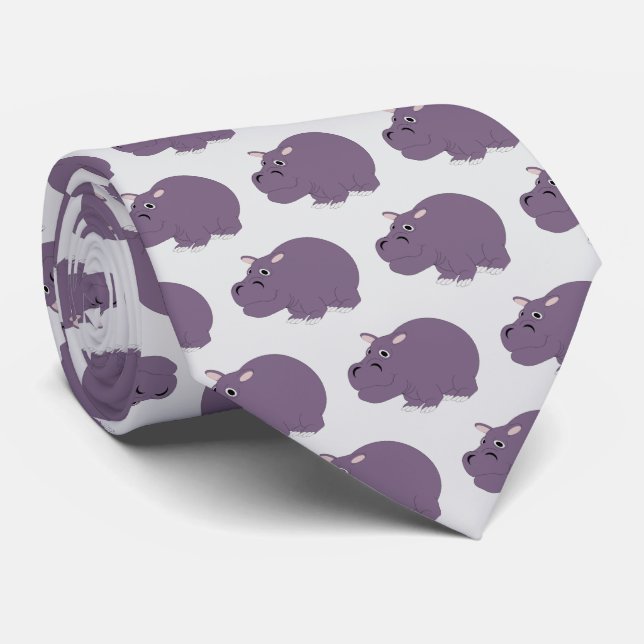 Hippopotamus Design Neck Tie (Rolled)