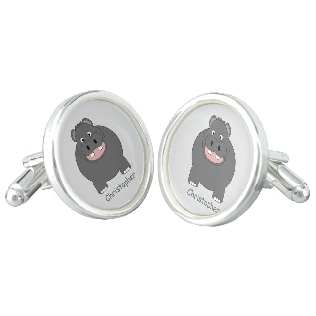 Hippopotamus Design Personalised Cufflinks (Angled)