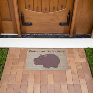 Hippopotamus Design Personalised Fiber Doormat