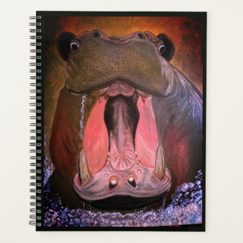 Hippopotamus face mouth open wide painting planner