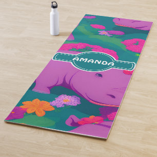 Hippopotamus Floral Colorful Personalized Pattern Yoga Mat