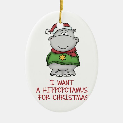 Hippopotamus for Christmas _ Cute Hippo Design Ceramic Ornament