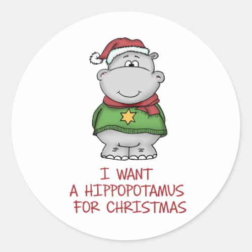 Hippopotamus for Christmas _ Cute Hippo Design Classic Round Sticker