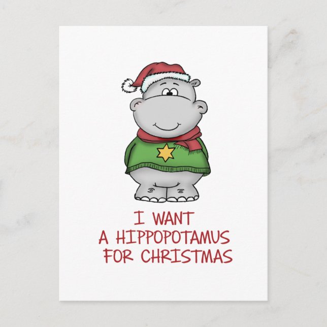 Hippopotamus for Christmas - Cute Hippo Design Holiday Postcard (Front)