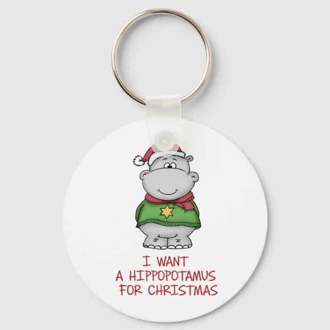 Hippopotamus for Christmas - Cute Hippo Design Keychain (Front)