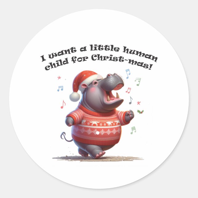 Hippopotamus for Christmas Satire Classic Round Sticker (Front)