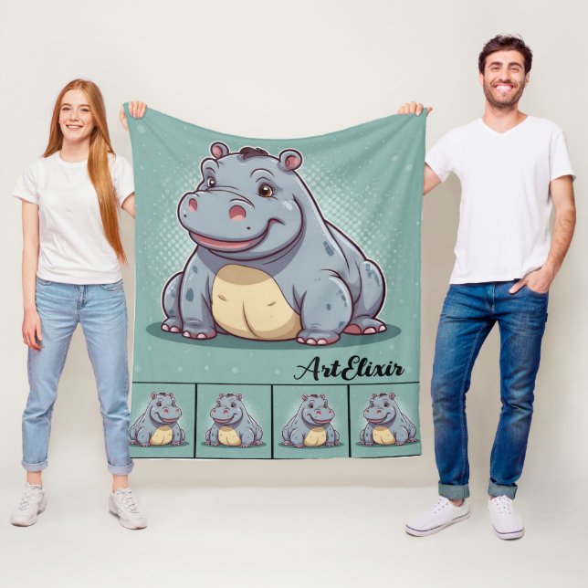 Hippopotamus Funny Kawaii Blue Print  Fleece Blanket (In Situ)
