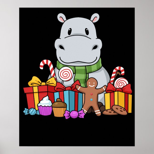 Hippopotamus Gifts Kids Christmas Hippo Poster (Front)